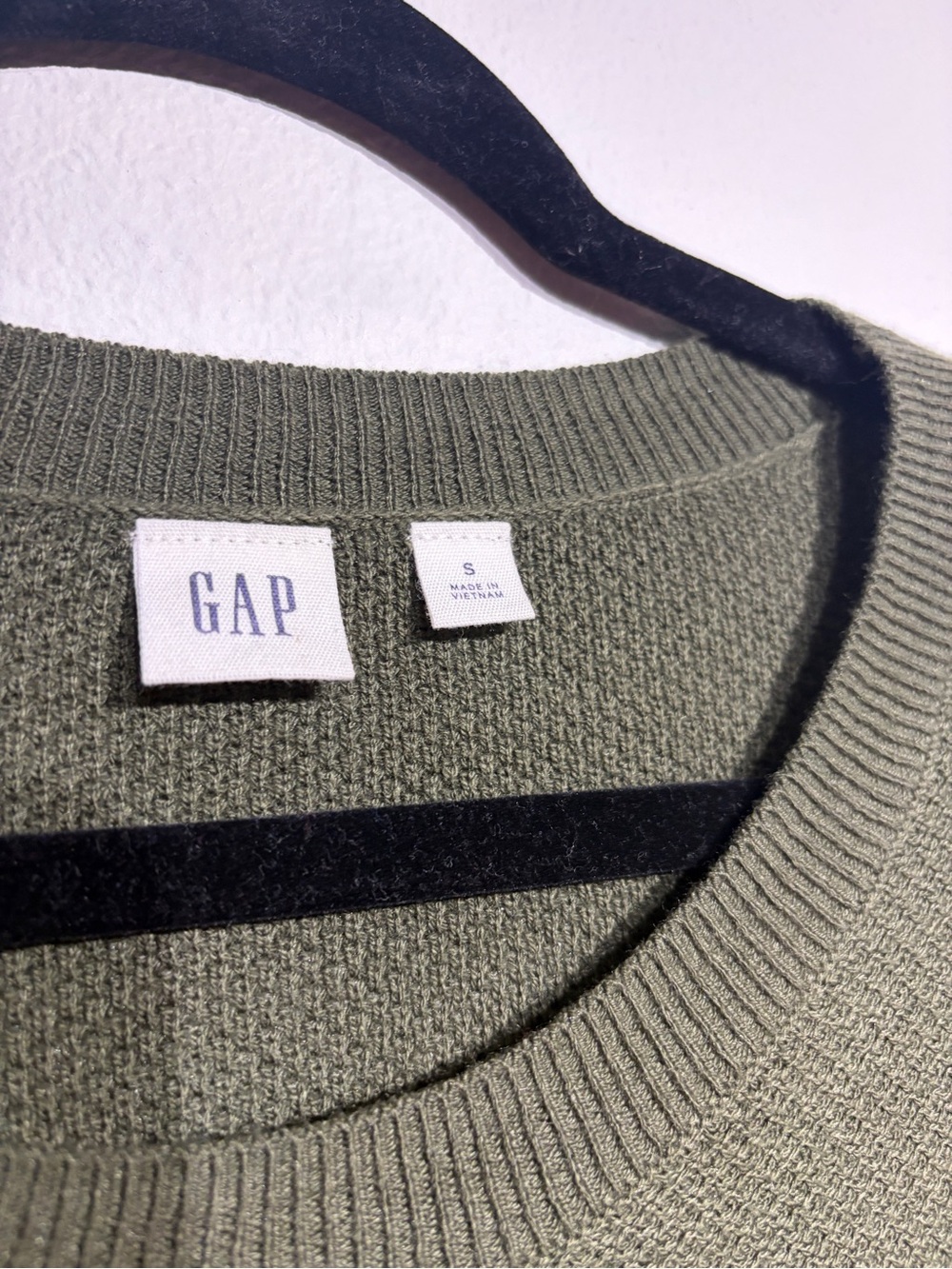 GAP Olive Green Textured Crewneck Sweater Small Lightweight Knit Pullover - Picture 3 of 5